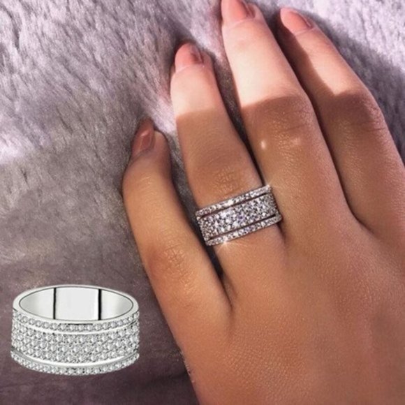 NEW White Gold Plated Ring Sparkly GORGEOUS goes with everything, Sizes 7 8 or 9 - Picture 7 of 7